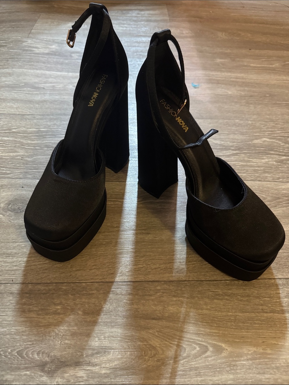 Fashion Nova Black Chunky Platform Ankle-Strap Heels